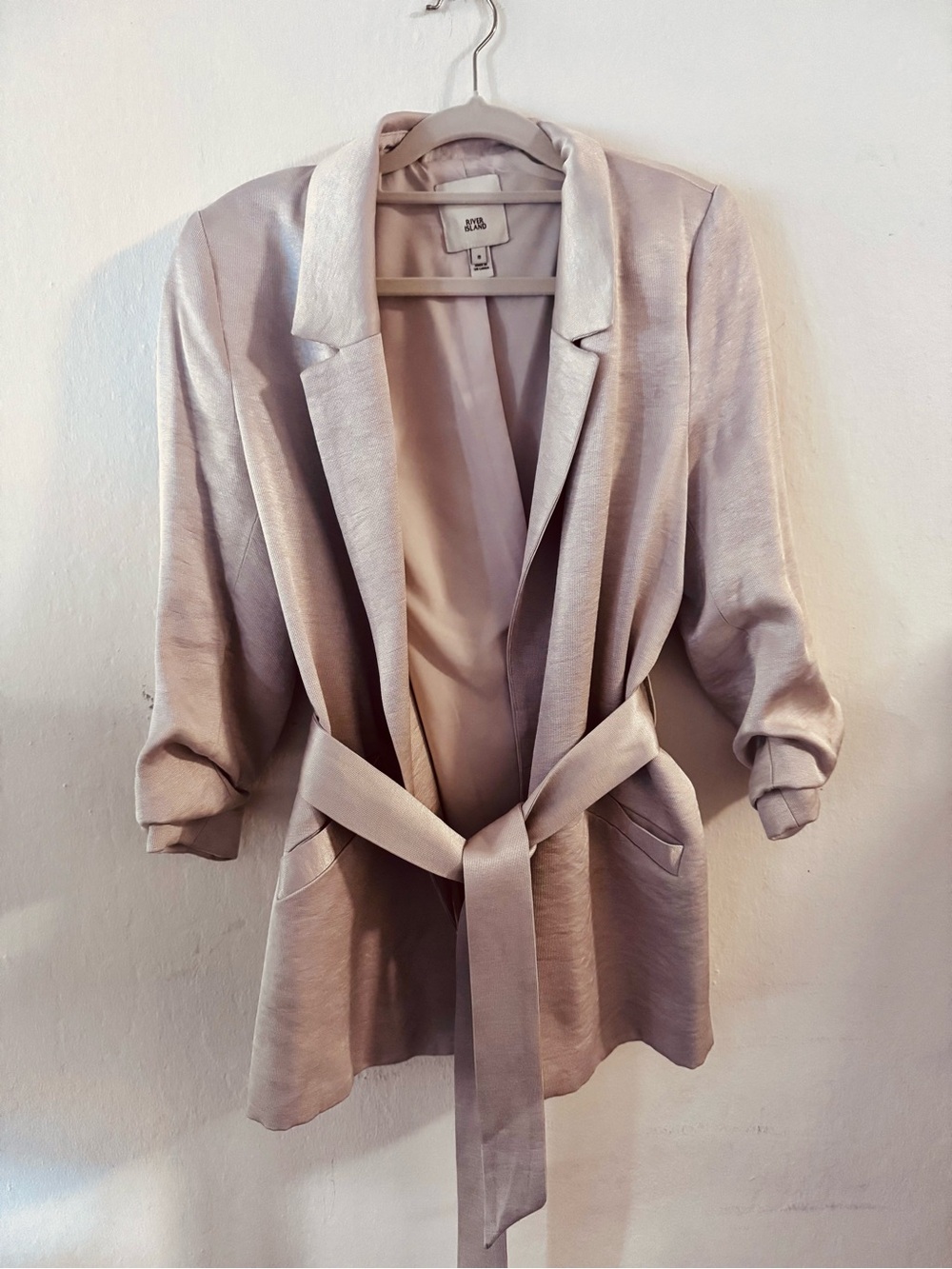 Women’s Cream Satin Belted Blazer Jacket